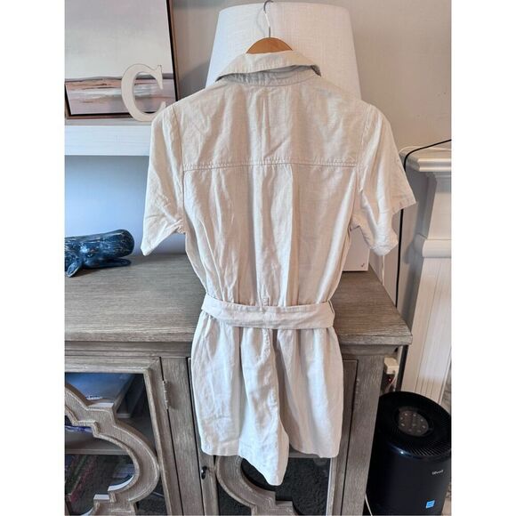 NWOT Abercrombie & Fitch Beige Linen Utility Linen Blend Romper Playsuit in Ston - Picture 7 of 12